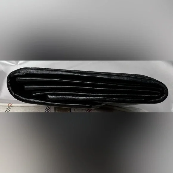 Black Long Wallet Genuine Sparkling Sting Ray Skin Billfold Snap & Zipper - Picture 7 of 8